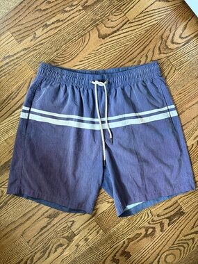 Fair Harbor Blue Swim Trunks with White Double Stripe Size XL